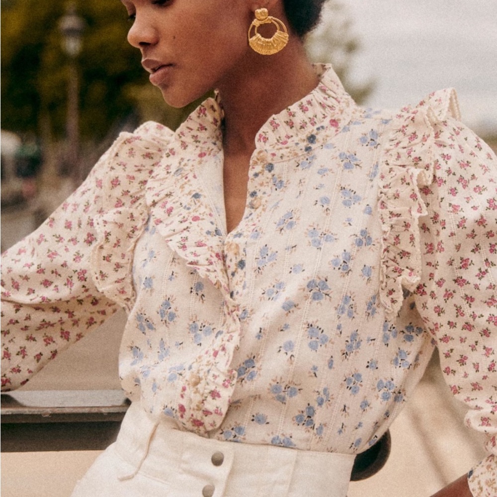 Sezane | Tiny Shirt Patchwork Mini Fleurs - Size 38